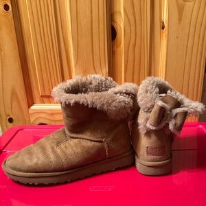 UGG Tan Shearling Boots with Bow
